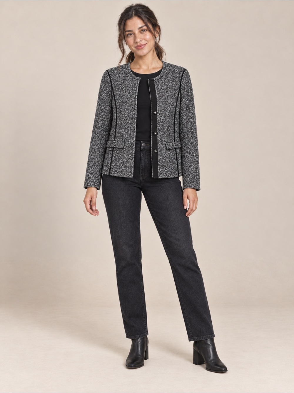 LOFT Gray Wool Blend Tweed Collarless Jacket Blazer Women 8